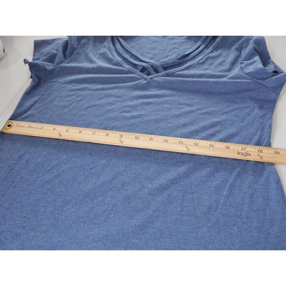 Women's Blue V-Neck Short Sleeve Top L - Picture 7 of 8